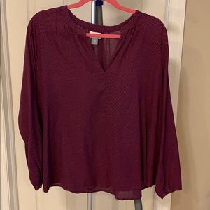 spring long sleeved top with red polka dots